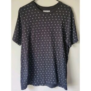 True Religion Mens T Shirt Top Logo Allover Monogram Crew Neck Black Cotton Sz M